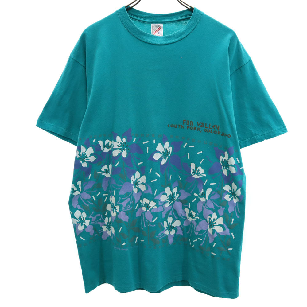 JERZEES ジャージーズ 90s USA製 オールド 花柄 半袖 Tシャツ L エメラルドグリーン メンズ