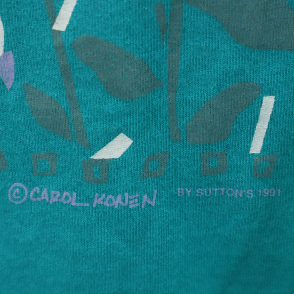 JERZEES ジャージーズ 90s USA製 オールド 花柄 半袖 Tシャツ L エメラルドグリーン メンズ