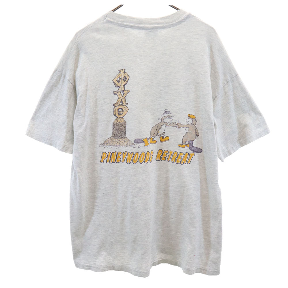 Hanes ヘインズ 90s USA製 オールド シングルステッチ バックプリント 半袖 Tシャツ XL グレー メンズ