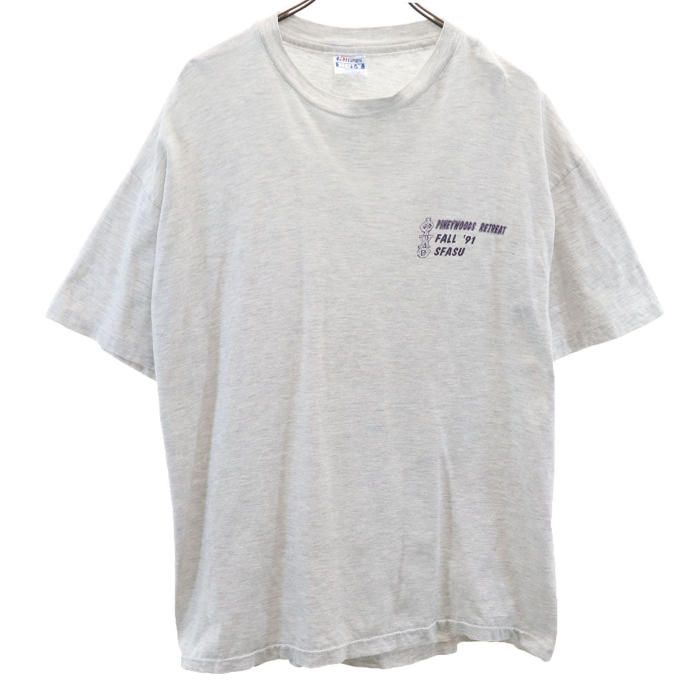 Hanes ヘインズ 90s USA製 オールド シングルステッチ バックプリント 半袖 Tシャツ XL グレー メンズ