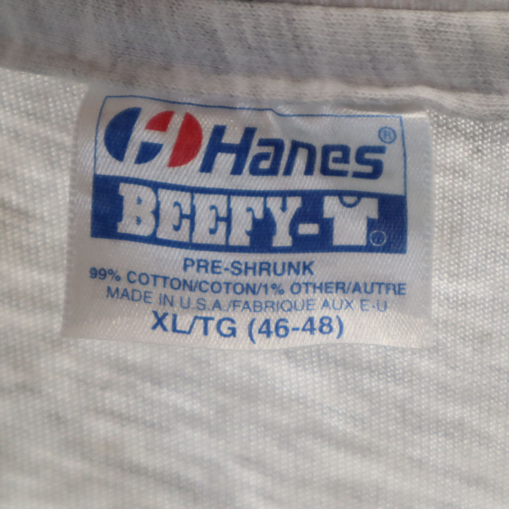Hanes ヘインズ 90s USA製 オールド シングルステッチ バックプリント 半袖 Tシャツ XL グレー メンズ