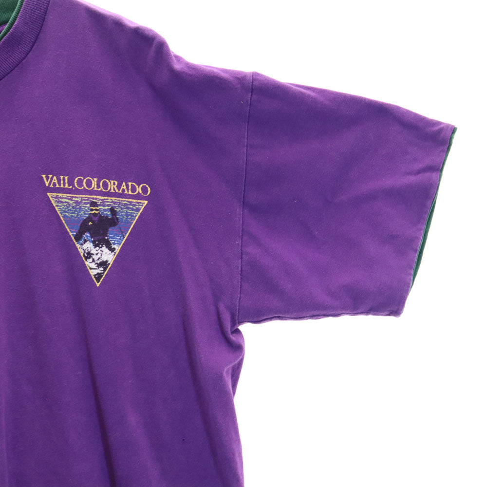 シグナル 90s USA製 バックプリント 半袖 オールド Tシャツ L パープル SIGNAL SPORTS スキー メンズ