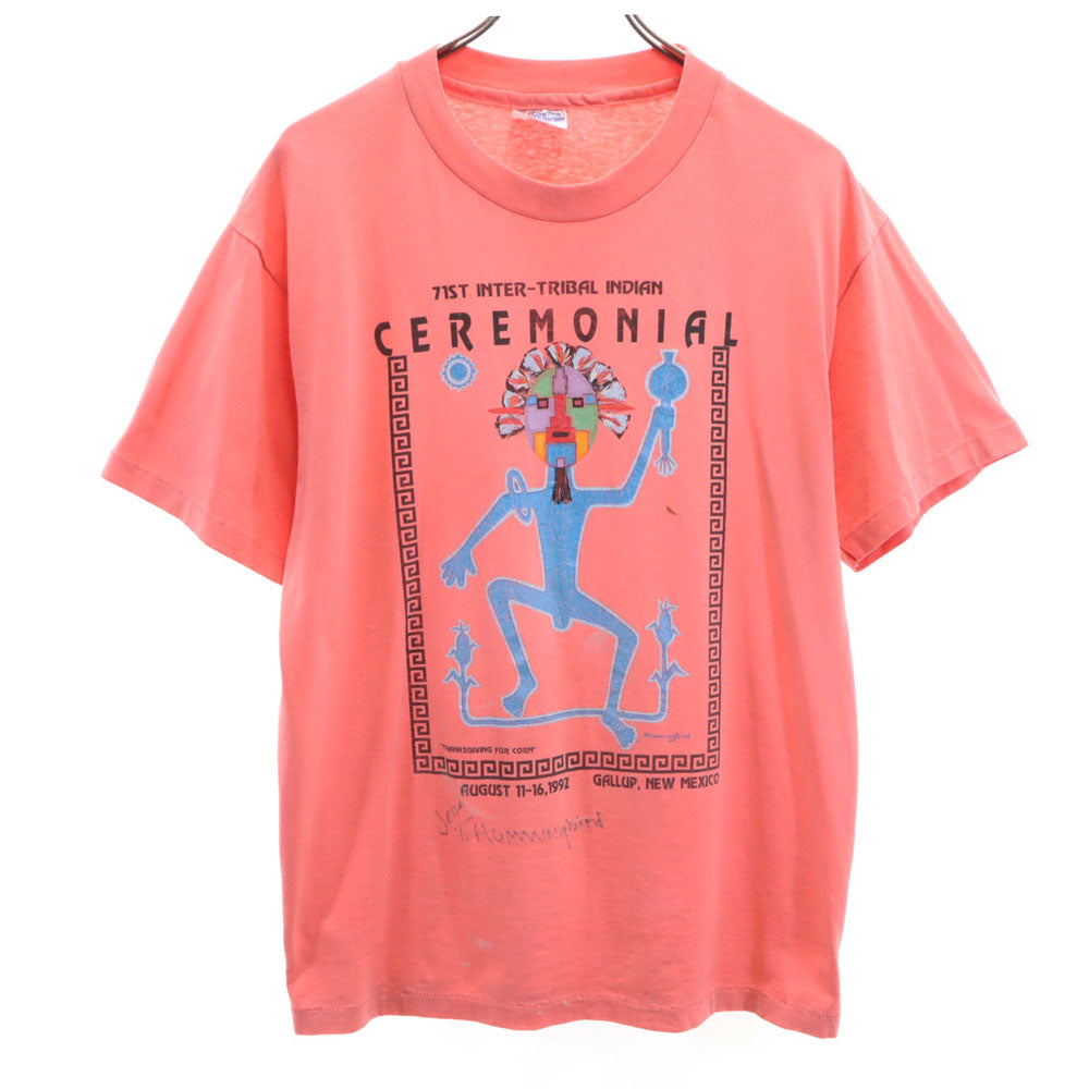 Hanes ヘインズ 90s 半袖 シングルステッチ オールド Tシャツ L コーラルピンク系 メンズ