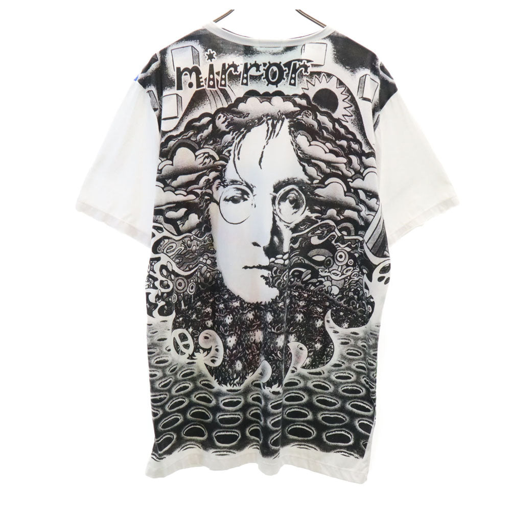 MIRROR ビートルズ ジョンレノン 半袖 Tシャツ XL ホワイト MIRROR カットオフ加工 アート The Beatles メンズ