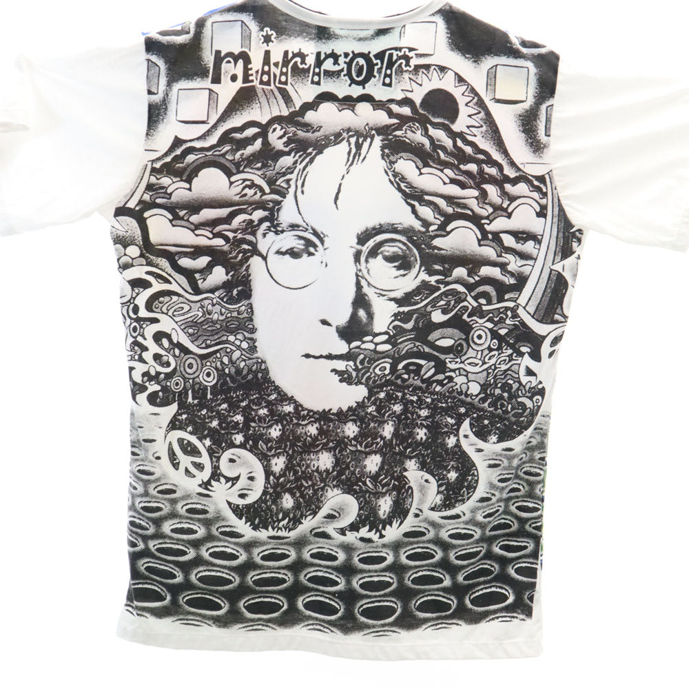 MIRROR ビートルズ ジョンレノン 半袖 Tシャツ XL ホワイト MIRROR カットオフ加工 アート The Beatles メンズ