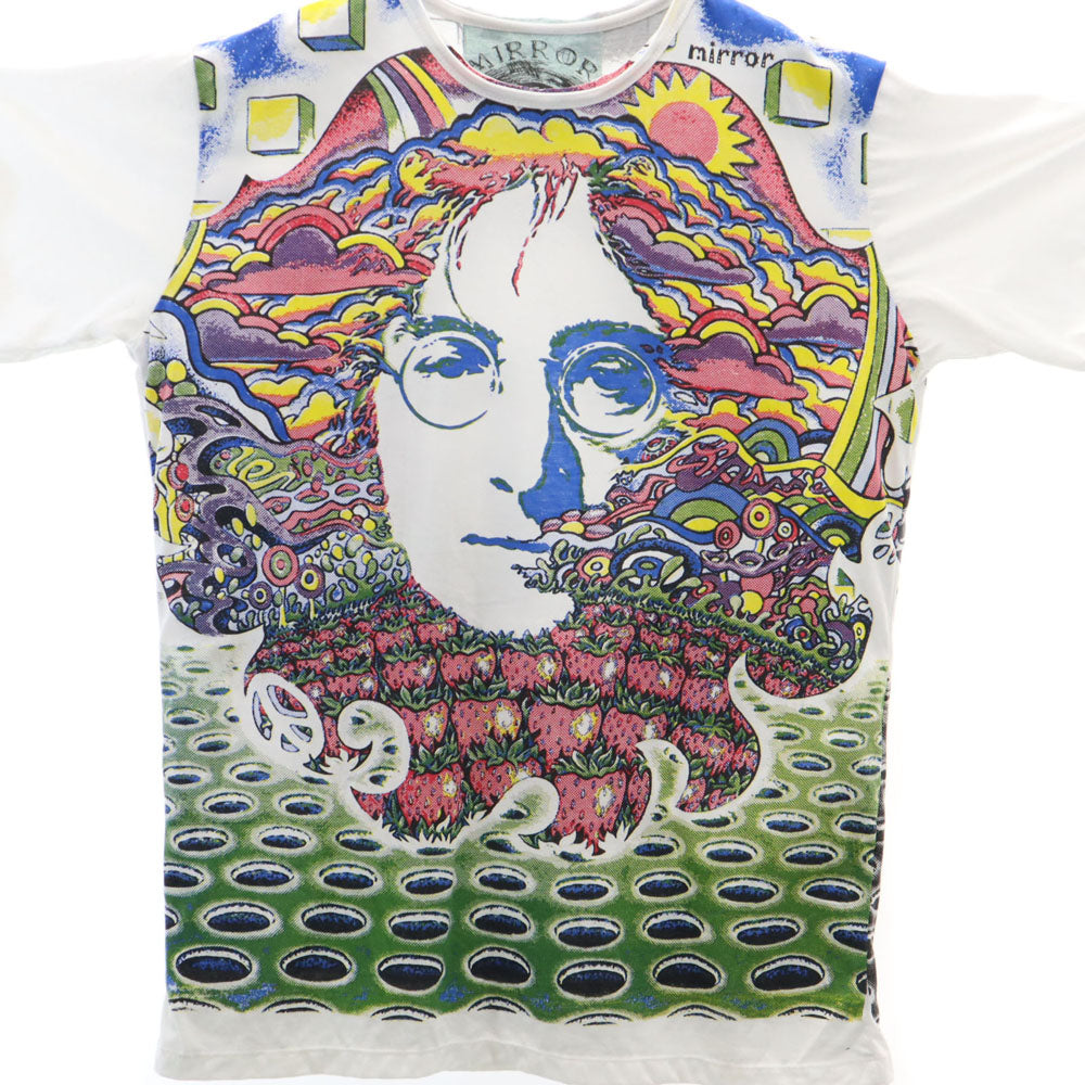 MIRROR ビートルズ ジョンレノン 半袖 Tシャツ XL ホワイト MIRROR カットオフ加工 アート The Beatles メンズ