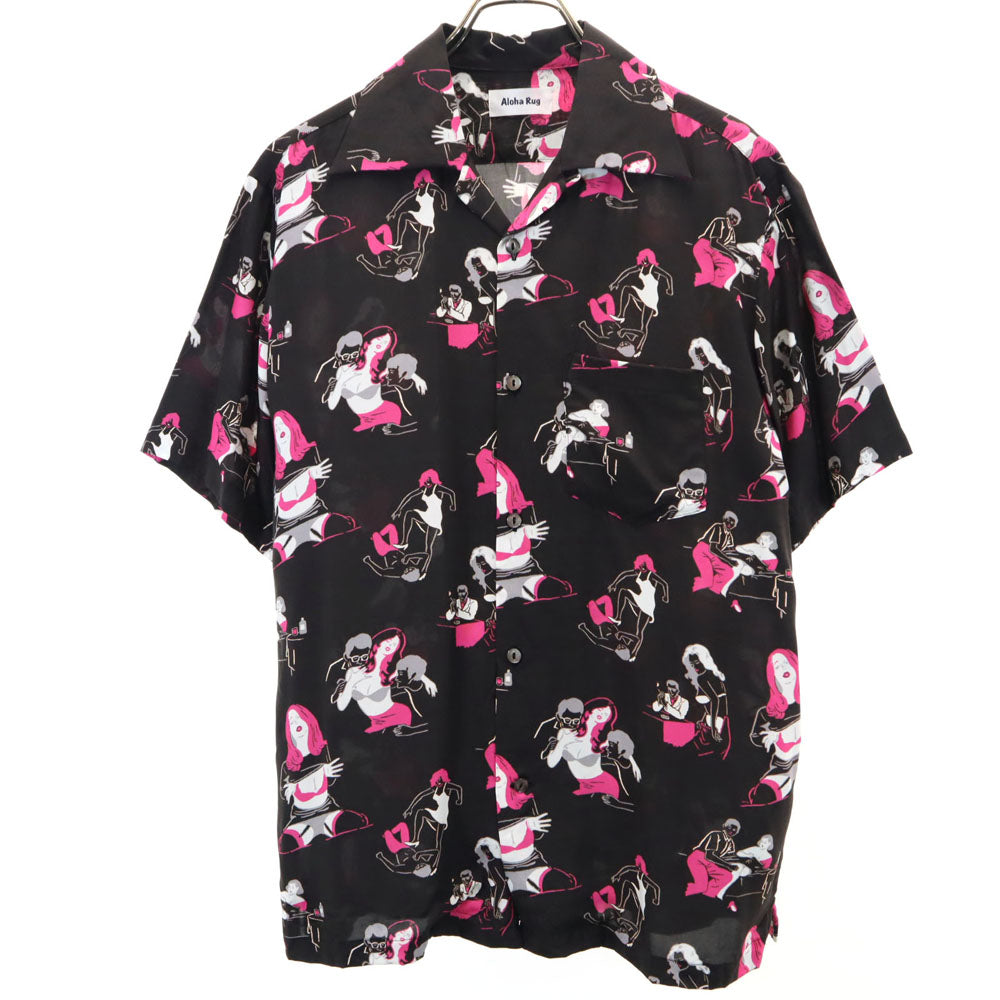アロハラグ 日本製 総柄 半袖 オープンカラーシャツ M ブラック系 Aloha Rug メンズ