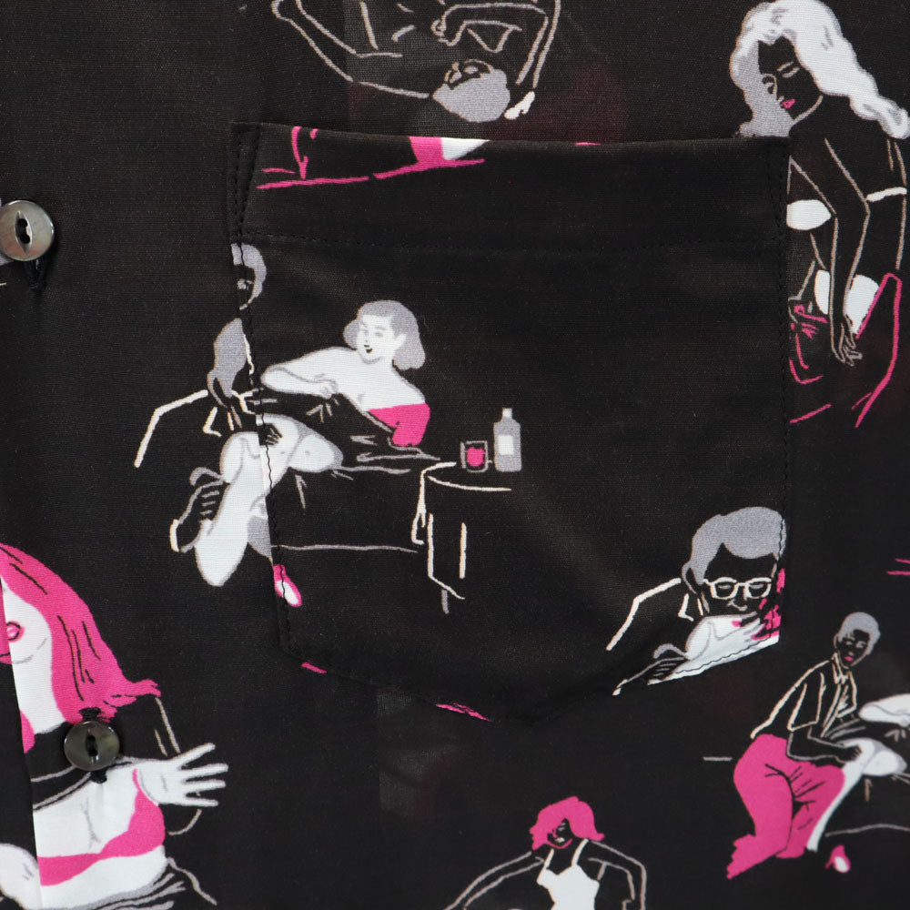 アロハラグ 日本製 総柄 半袖 オープンカラーシャツ M ブラック系 Aloha Rug メンズ