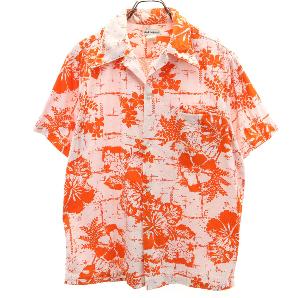 メイドインハワイ 70s ヴィンテージ 半袖 オープンカラー 開襟 アロハシャツ M オレンジ 他 メンズ