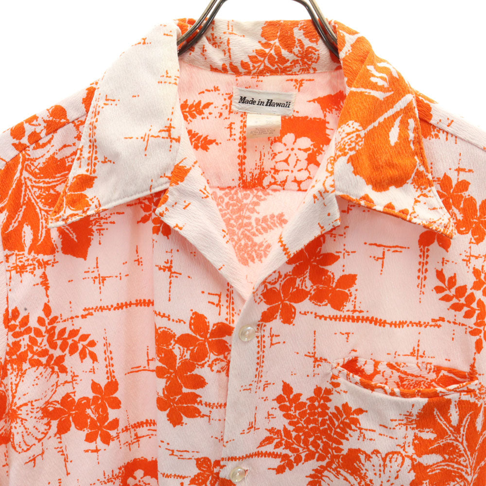 メイドインハワイ 70s ヴィンテージ 半袖 オープンカラー 開襟 アロハシャツ M オレンジ 他 メンズ