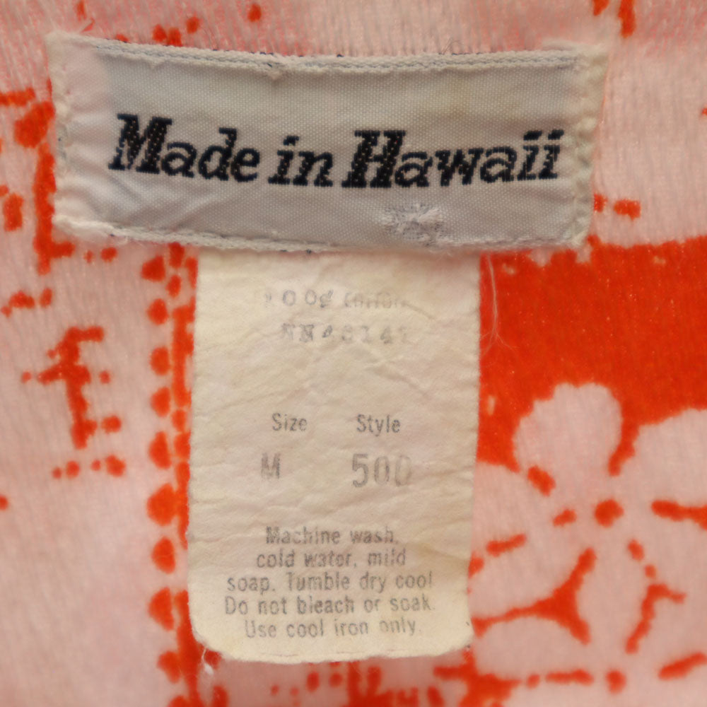 メイドインハワイ 70s ヴィンテージ 半袖 オープンカラー 開襟 アロハシャツ M オレンジ 他 メンズ