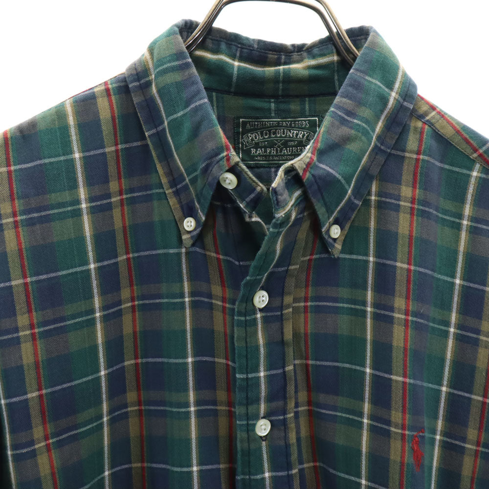 ポロカントリー 80s 90s オールド チェック柄 長袖 ボタンダウンシャツ L グリーン 他 POLO COUNTRY RALPH LAUREN ラルフローレン メンズ