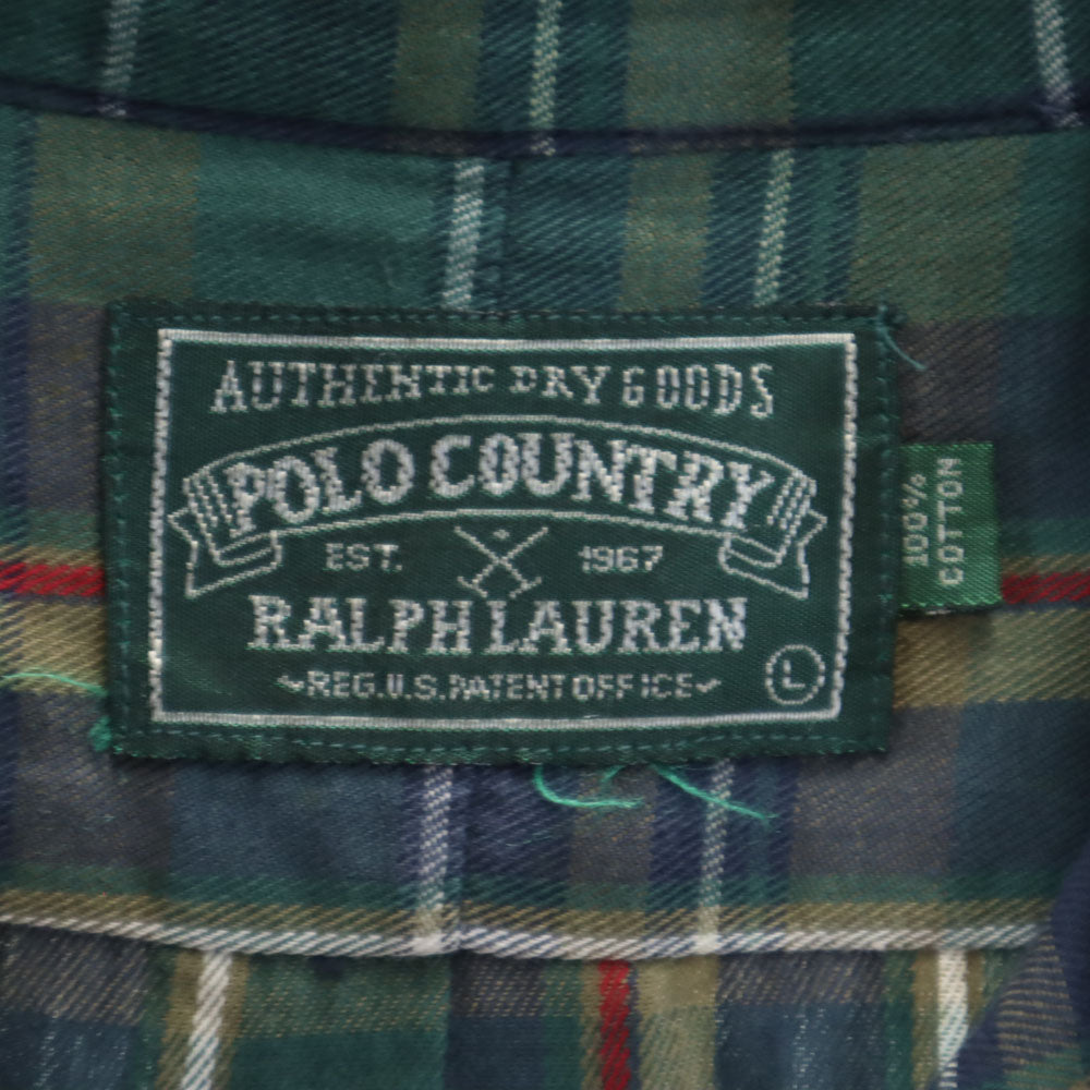 ポロカントリー 80s 90s オールド チェック柄 長袖 ボタンダウンシャツ L グリーン 他 POLO COUNTRY RALPH LAUREN ラルフローレン メンズ