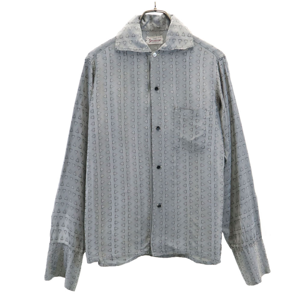 SPORTOP 50s イタリアンカラー ボックスカット 開襟 総柄 長袖 シャツ M グレー メンズ