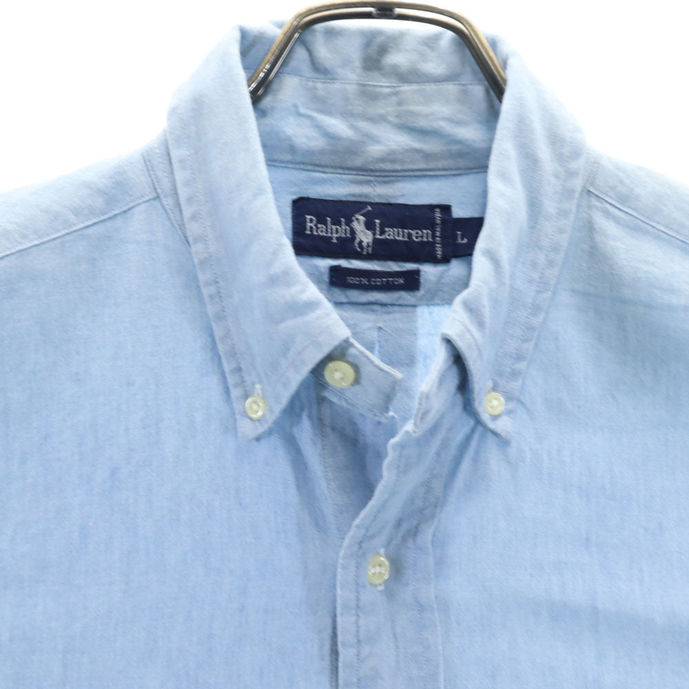 RALPH LAUREN ラルフローレン 90s オールド ポロベア 長袖 シャンブレーシャツ L ブルー メンズ