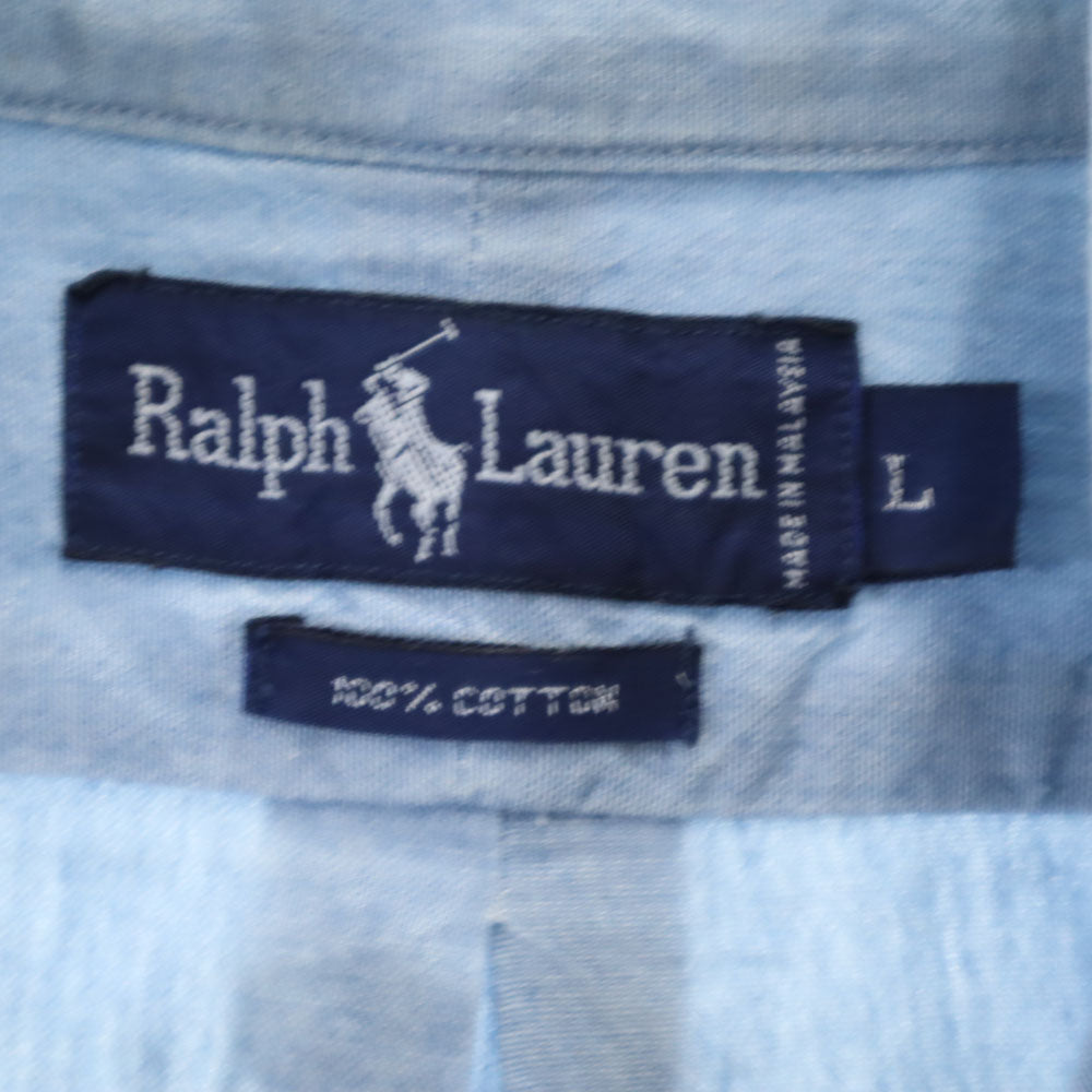 RALPH LAUREN ラルフローレン 90s オールド ポロベア 長袖 シャンブレーシャツ L ブルー メンズ