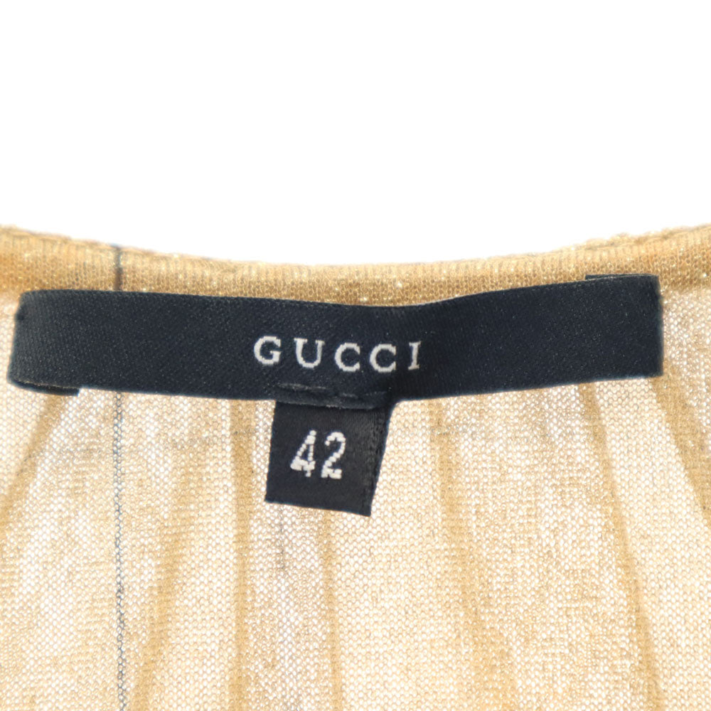 グッチ イタリア製 長袖 Vネック カットソー 42 ゴールド GUCCI ラメ レディース