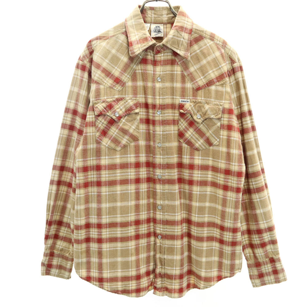 KENNINGTON ケニントン 70s 80s ヴィンテージ チェック 長袖 ウエスタンシャツ L ブラウン系 メンズ