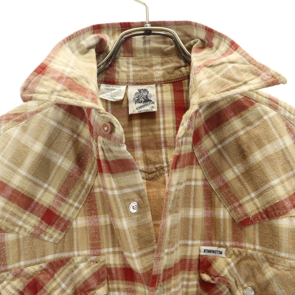KENNINGTON ケニントン 70s 80s ヴィンテージ チェック 長袖 ウエスタンシャツ L ブラウン系 メンズ