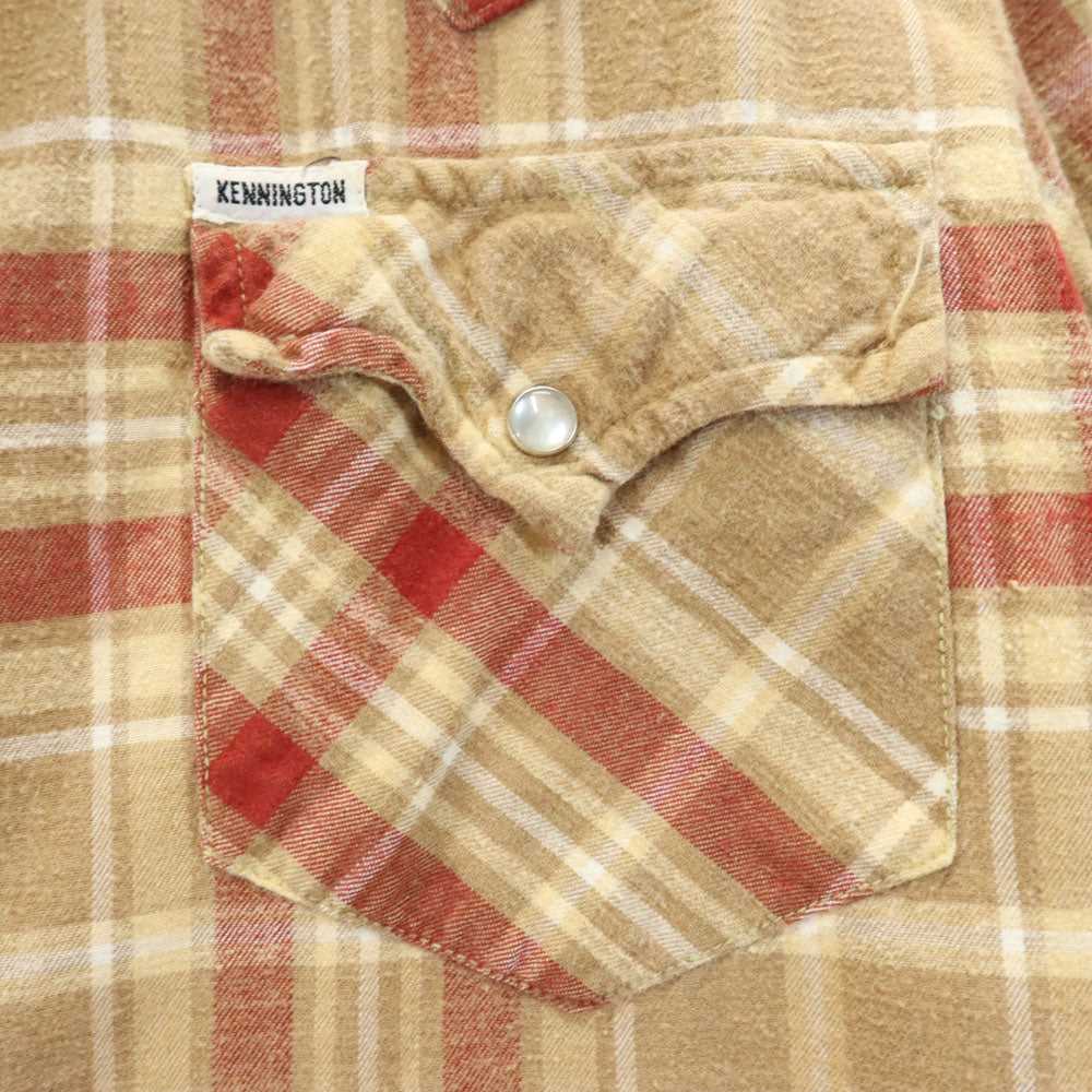 KENNINGTON ケニントン 70s 80s ヴィンテージ チェック 長袖 ウエスタンシャツ L ブラウン系 メンズ