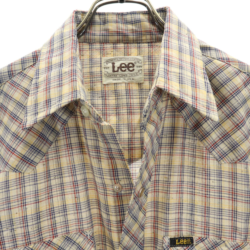 Lee リー 80s USA製 ヴィンテージ チェック 長袖 ウエスタンシャツ ベージュ系 メンズ