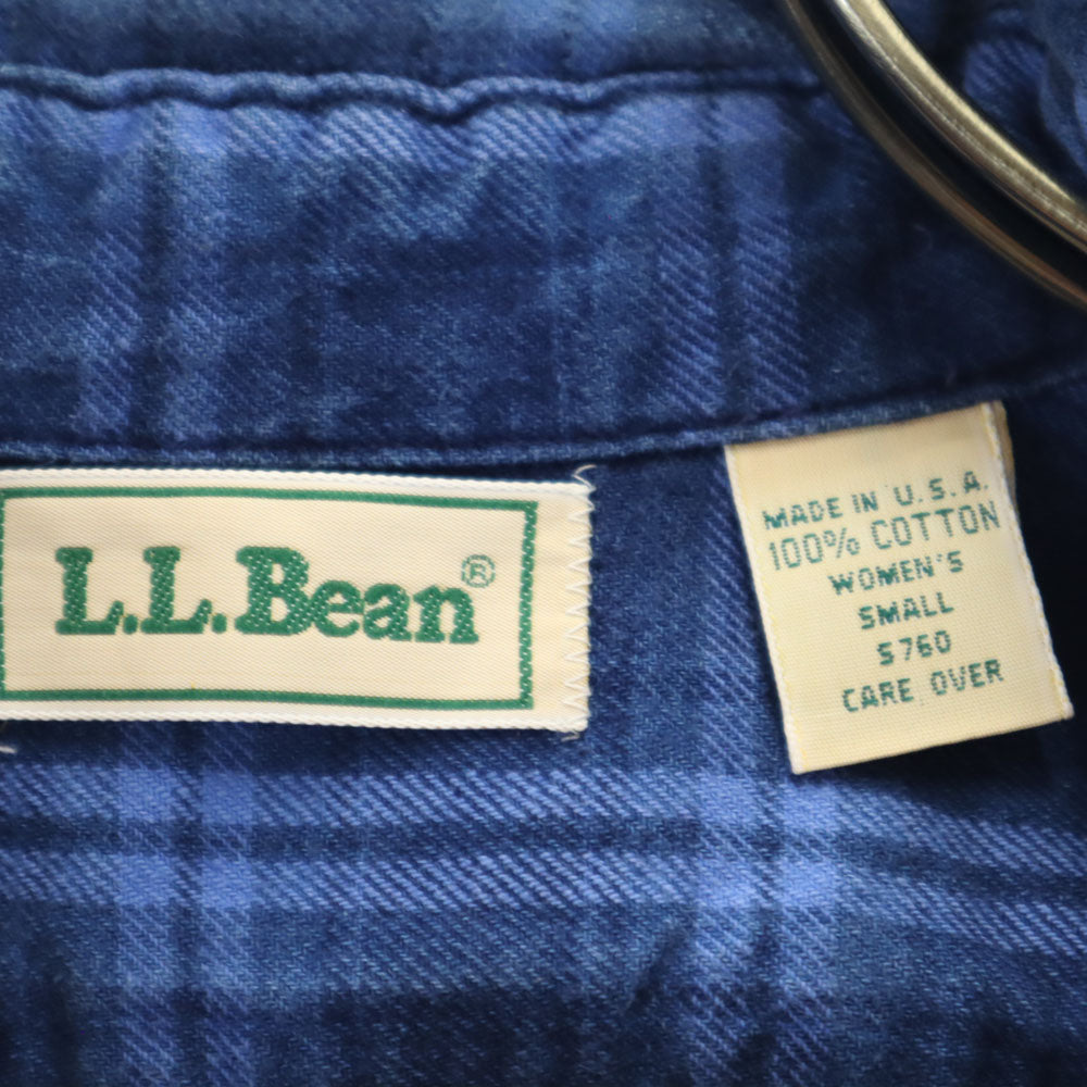 L.L.Bean エルエルビーン 80s アウトドア USA製 ヴィンテージ チェック柄 長袖 ボタンダウンシャツ S 青紺 レディース