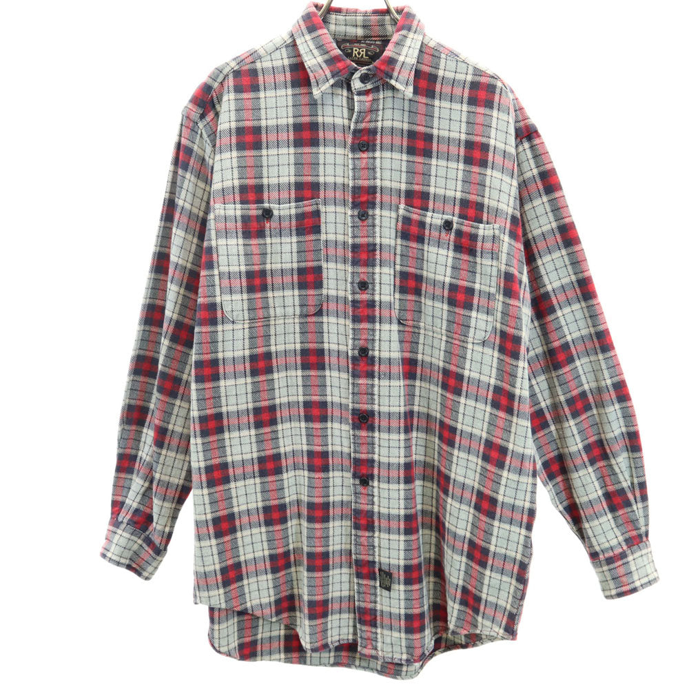 RRL ダブルアールエル 90s 初期タグ 赤3星 オールド チェック柄 長袖 ネルシャツ S グレー RALPH LAUREN ラルフローレン メンズ