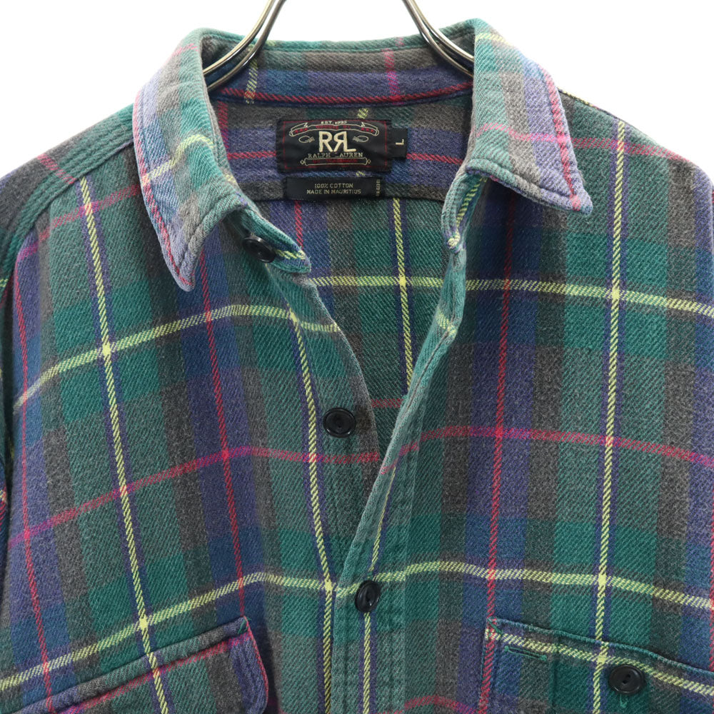 RRL 90s 初期タグ 赤3星 オールド チェック柄 長袖 ネルシャツ L グリーン 他 ダブルアールエル RALPH LAUREN ラルフローレン メンズ