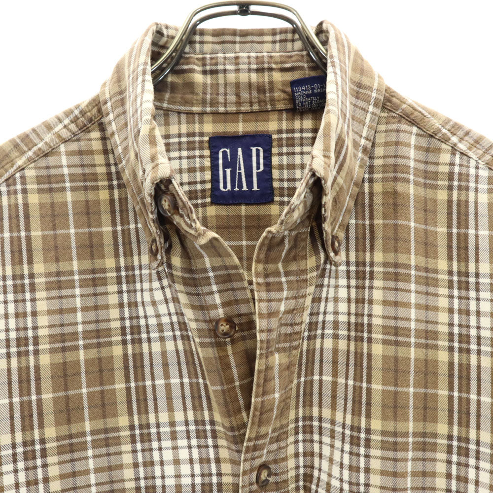 GAP ギャップ 90s オールド チェック柄 長袖 ボタンダウンシャツ S ブラウン 他 メンズ