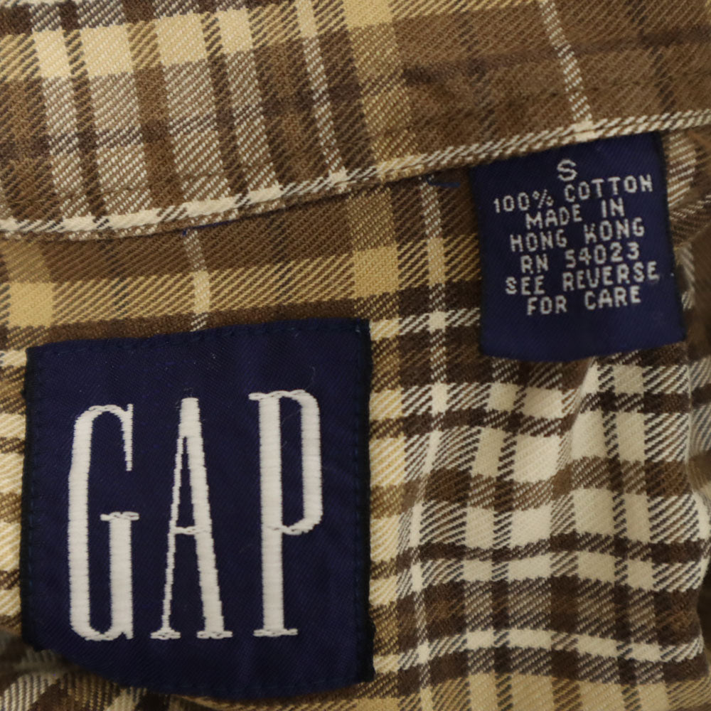 GAP ギャップ 90s オールド チェック柄 長袖 ボタンダウンシャツ S ブラウン 他 メンズ