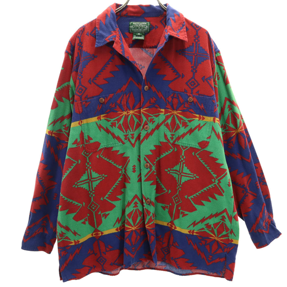 RALPH LAUREN COUNTRY ラルフローレンカントリー 90s ポロカントリー オールド ネイティブ柄 長袖 ネルシャツ M レッド系 メンズ