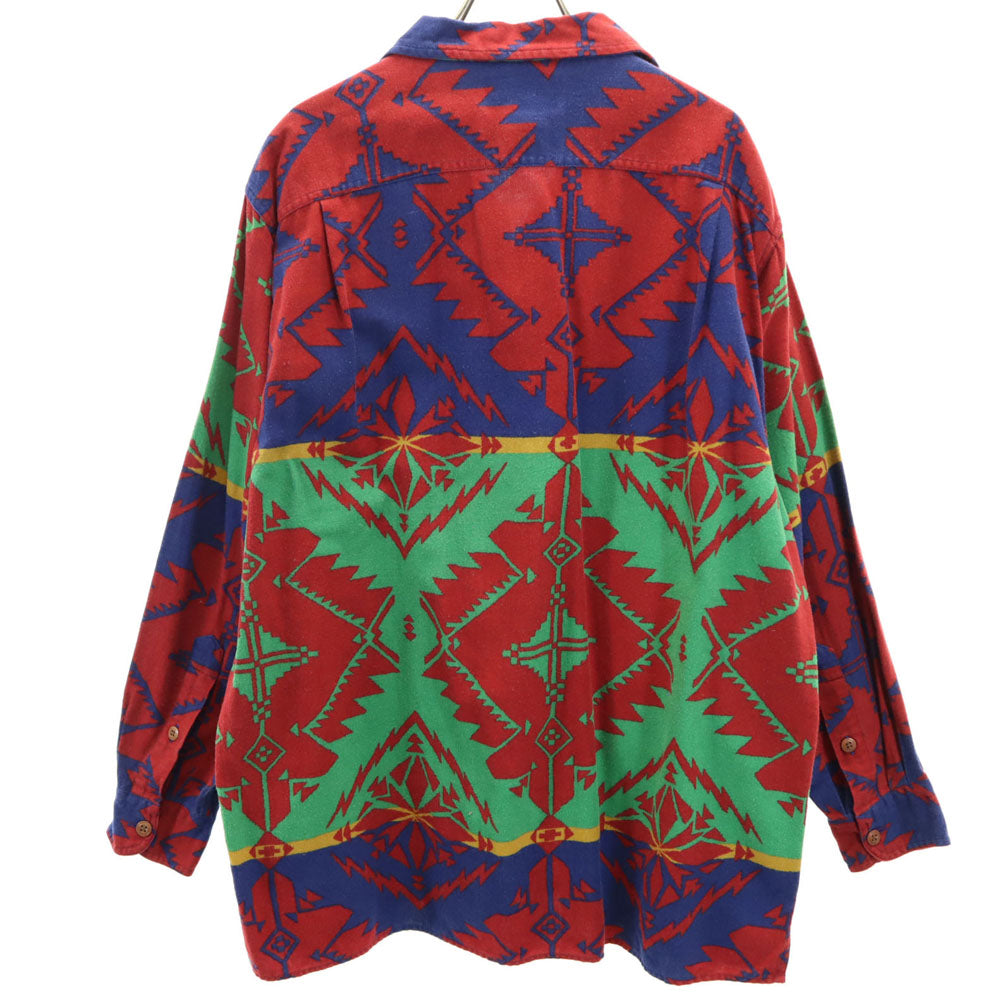 RALPH LAUREN COUNTRY ラルフローレンカントリー 90s ポロカントリー オールド ネイティブ柄 長袖 ネルシャツ M レッド系 メンズ