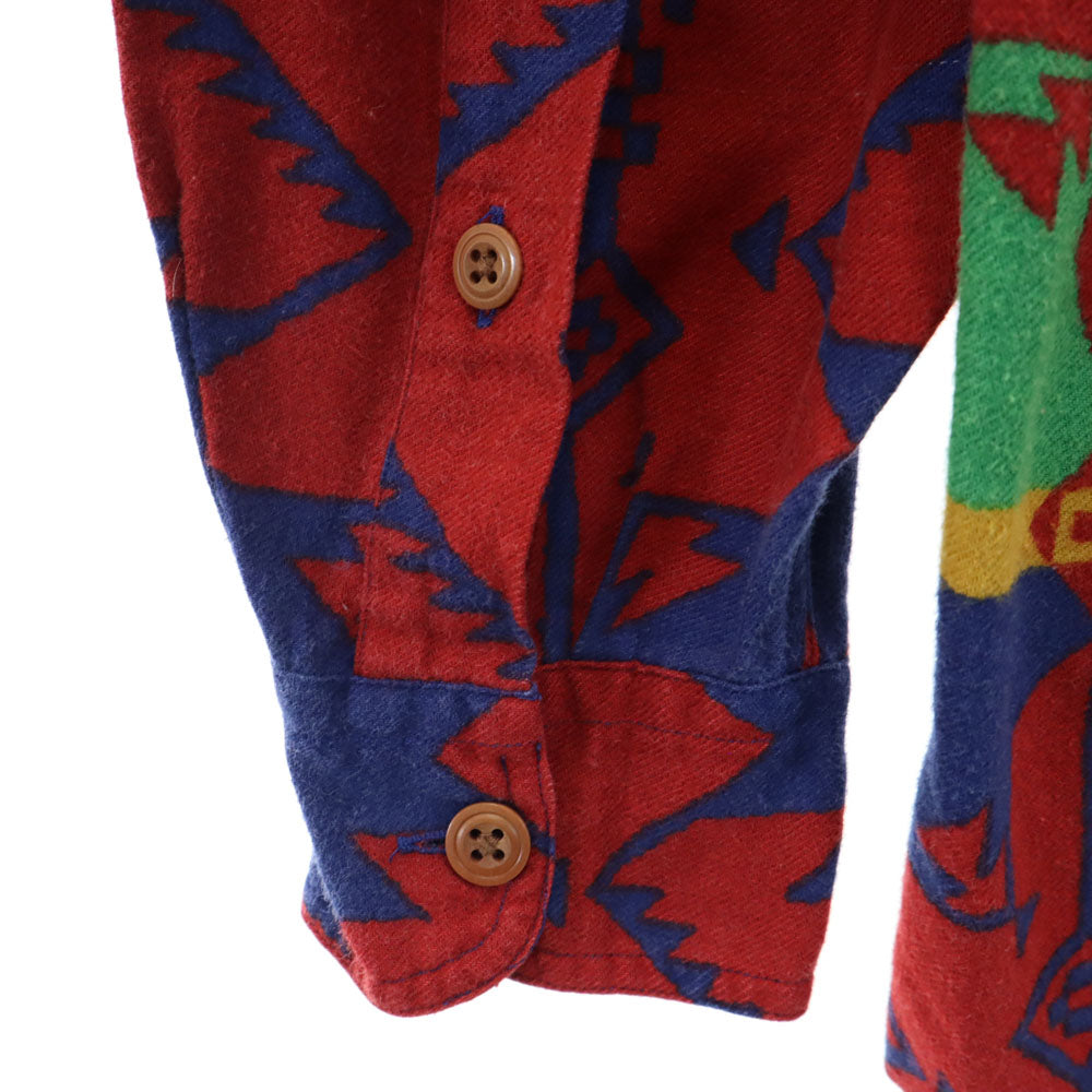 RALPH LAUREN COUNTRY ラルフローレンカントリー 90s ポロカントリー オールド ネイティブ柄 長袖 ネルシャツ M レッド系 メンズ
