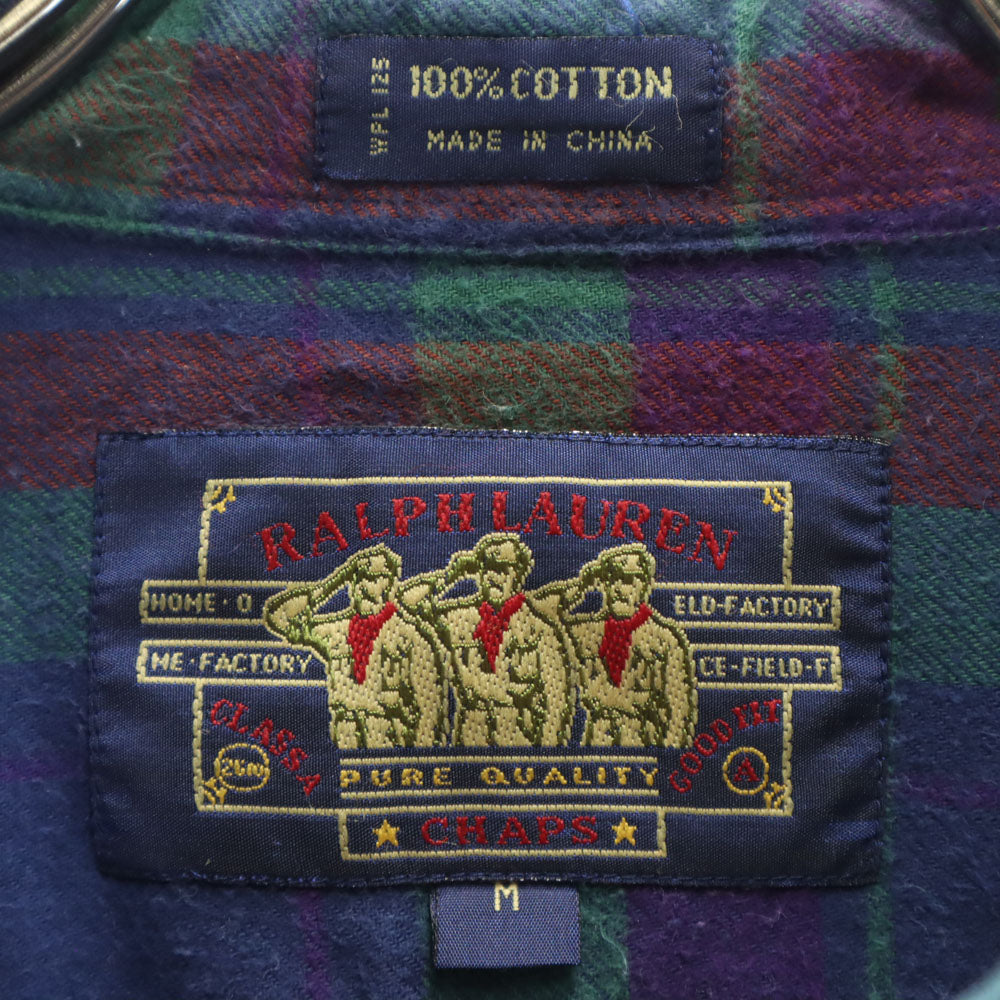 RALPH LAUREN ラルフローレン 80s ヴィンテージ チャップス チェック柄 長袖 ボタンダウンシャツ M ネイビー系 フランネル メンズ