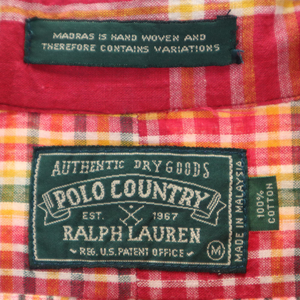 POLO COUNTRY ポロカントリー 80s 90s ラルフローレン ヴィンテージ オールド チェック柄 長袖 ボタンダウンシャツ M レッド系 RALPH LAUREN メンズ