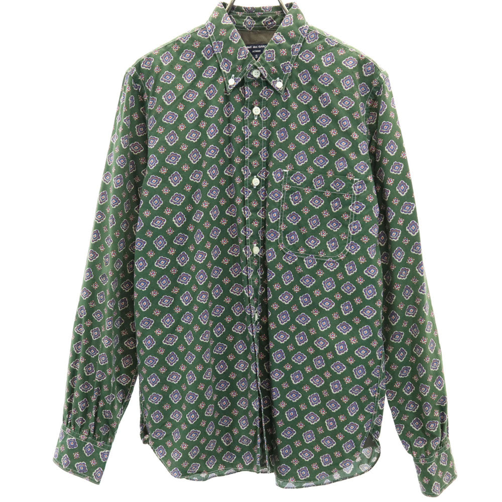 コムデギャルソンオム 2012年 日本製 総柄 長袖 ボタンダウンシャツ S グリーン COMME des GARCONS HOMME メンズ