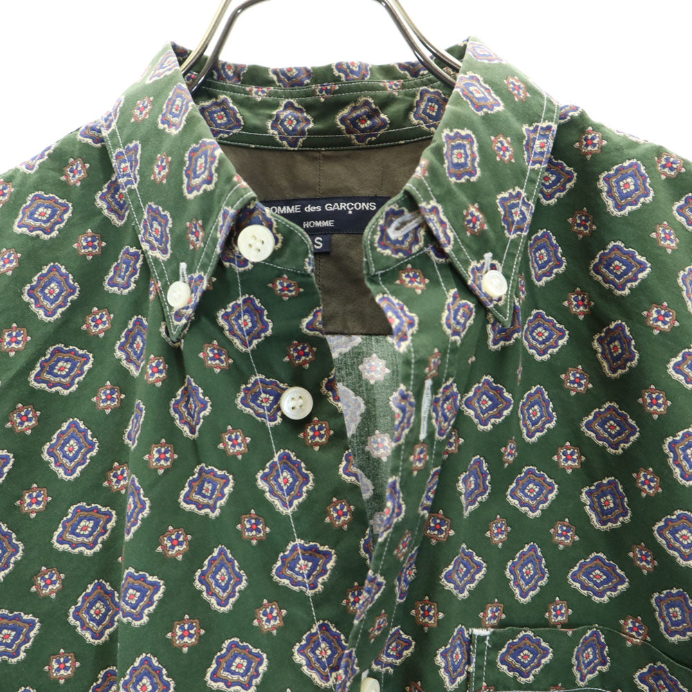 コムデギャルソンオム 2012年 日本製 総柄 長袖 ボタンダウンシャツ S グリーン COMME des GARCONS HOMME メンズ
