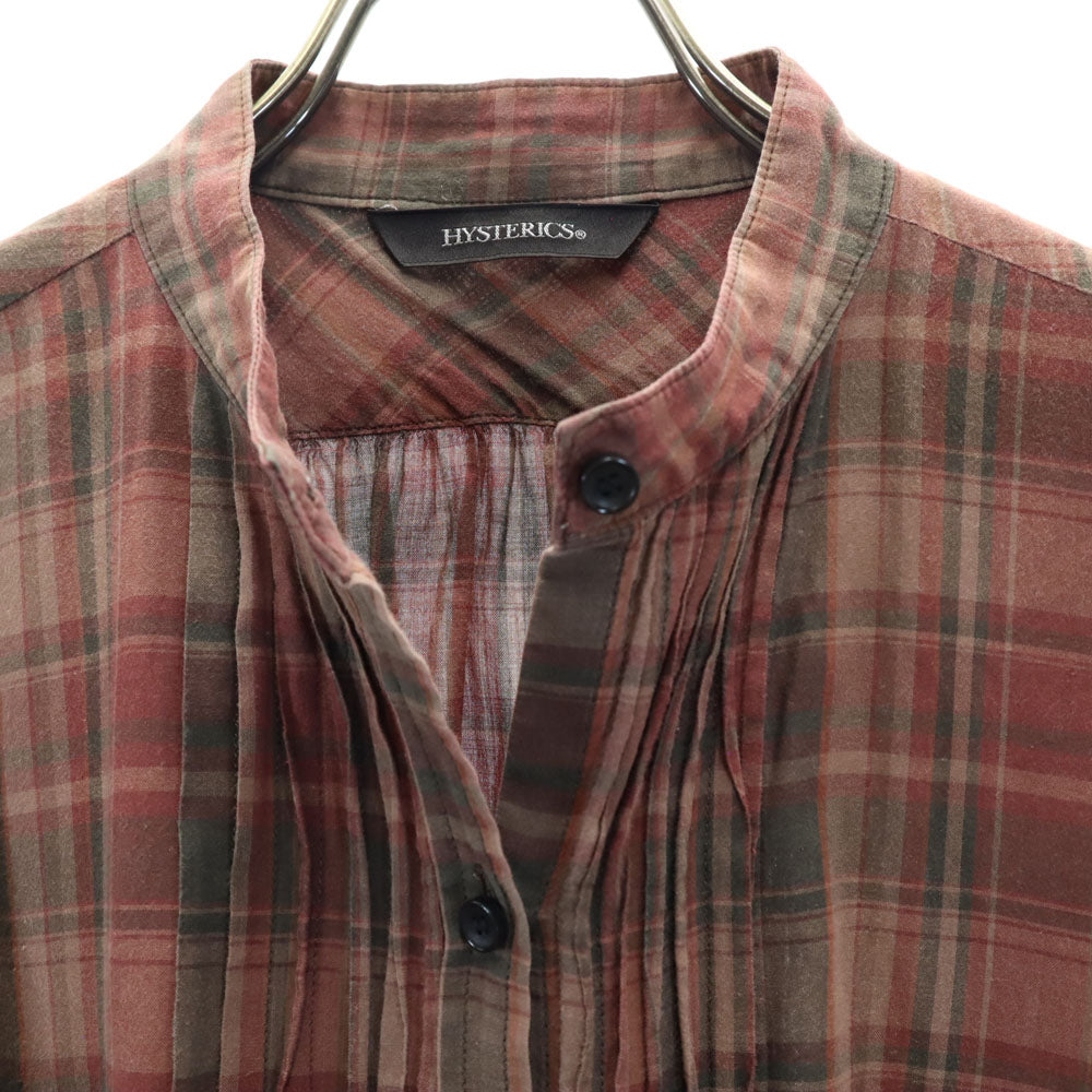 HYSTERIC ヒステリック チェック柄 長袖 ピンタック バンドカラーシャツ F ブラウン系 チュニック レディース
