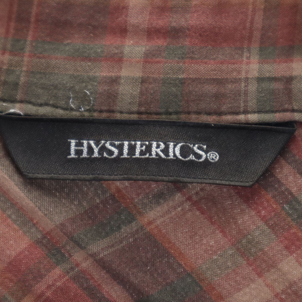 HYSTERIC ヒステリック チェック柄 長袖 ピンタック バンドカラーシャツ F ブラウン系 チュニック レディース