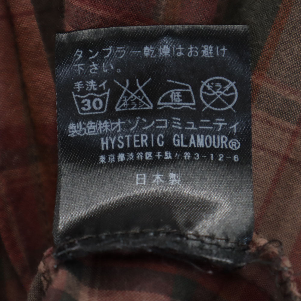 HYSTERIC ヒステリック チェック柄 長袖 ピンタック バンドカラーシャツ F ブラウン系 チュニック レディース