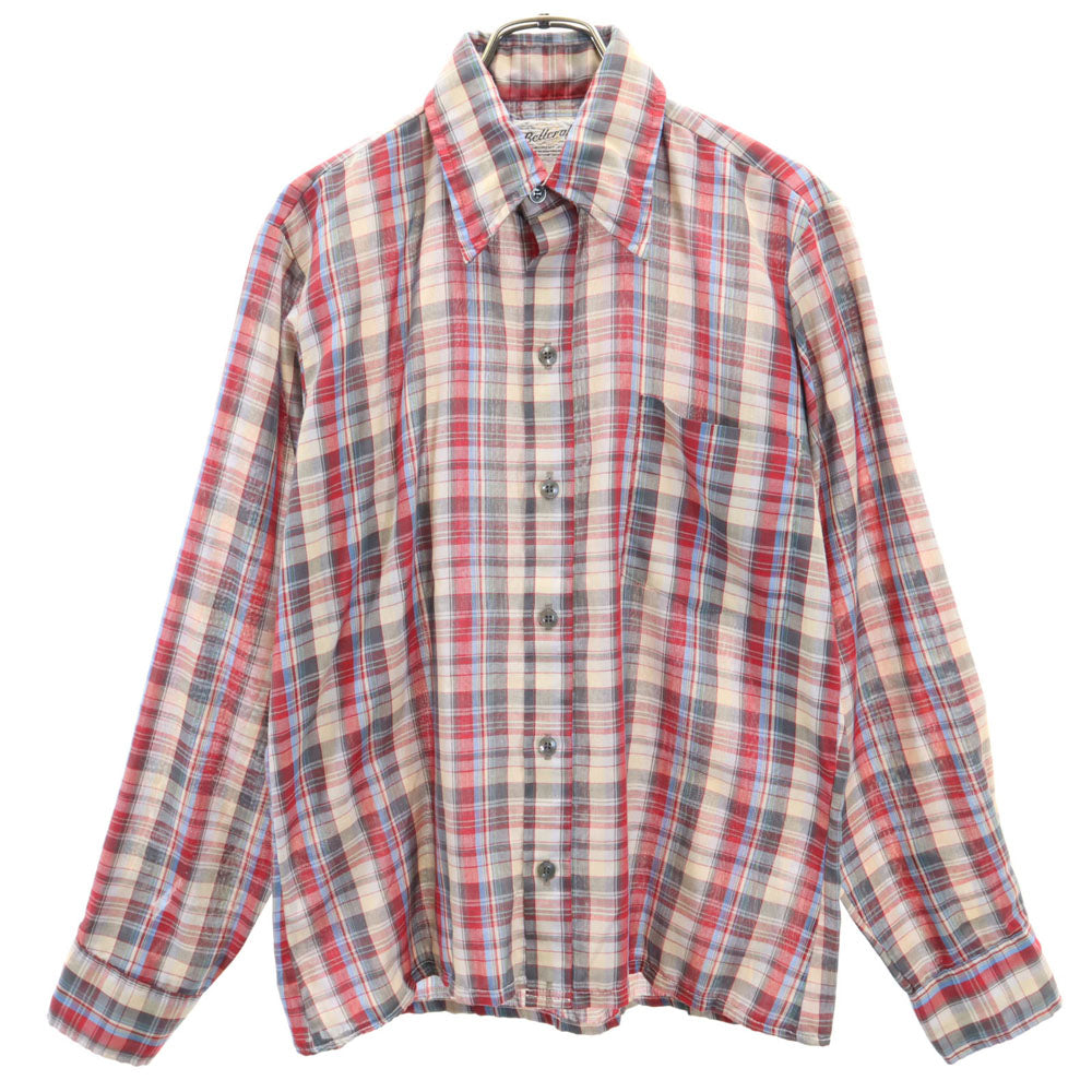 Bellcraft 70s 80s ヴィンテージ チェック柄 長袖 シャツ S レッド系 メンズ