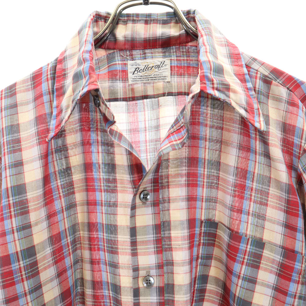 Bellcraft 70s 80s ヴィンテージ チェック柄 長袖 シャツ S レッド系 メンズ