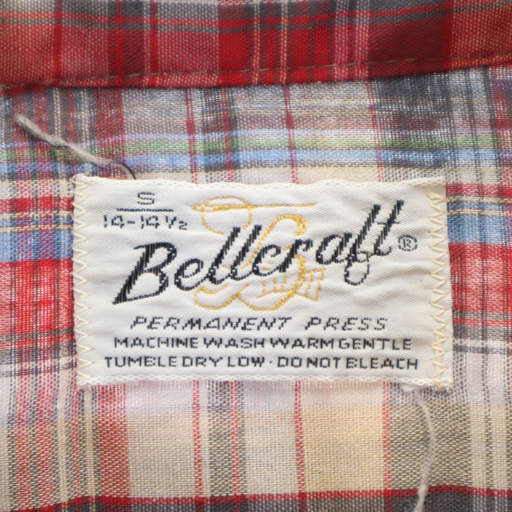 Bellcraft 70s 80s ヴィンテージ チェック柄 長袖 シャツ S レッド系 メンズ