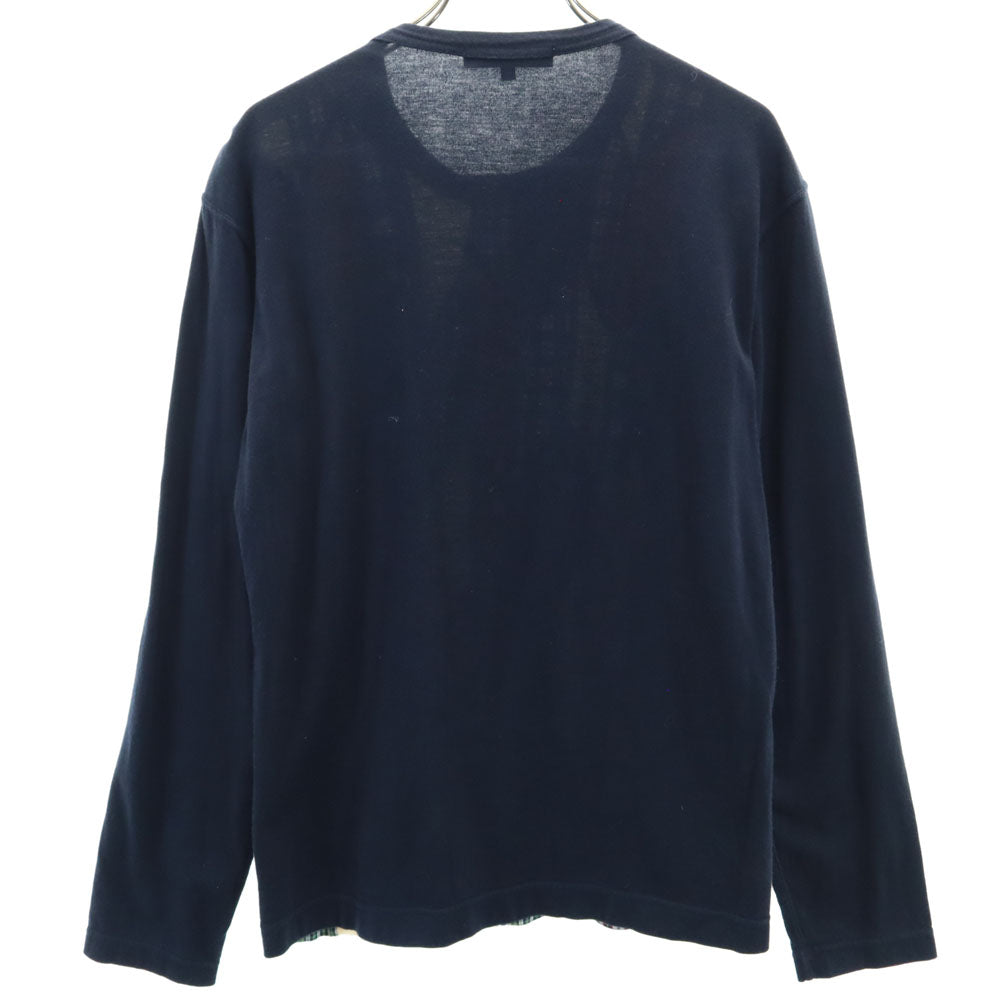 コムデギャルソンオム 2010年 日本製 クレイジーパターン チェック柄 長袖 Tシャツ XS 濃紺 COMME des GARCONS HOMME ロンT パッチワーク メンズ