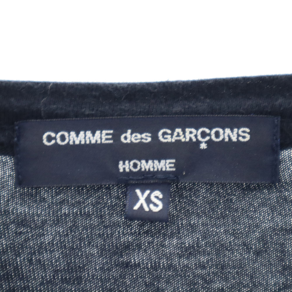 コムデギャルソンオム 2010年 日本製 クレイジーパターン チェック柄 長袖 Tシャツ XS 濃紺 COMME des GARCONS HOMME ロンT パッチワーク メンズ