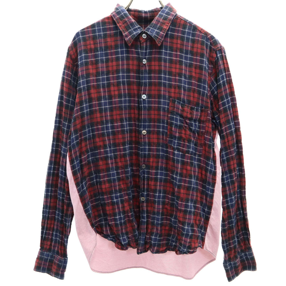 COMME des GARCONS HOMME コムデギャルソンオム 2009年 00s 日本製 チェック柄 長袖 ワッシャー加工 ソフトオックスフォード切替 ネルシャツ S ネイビー 他 メンズ