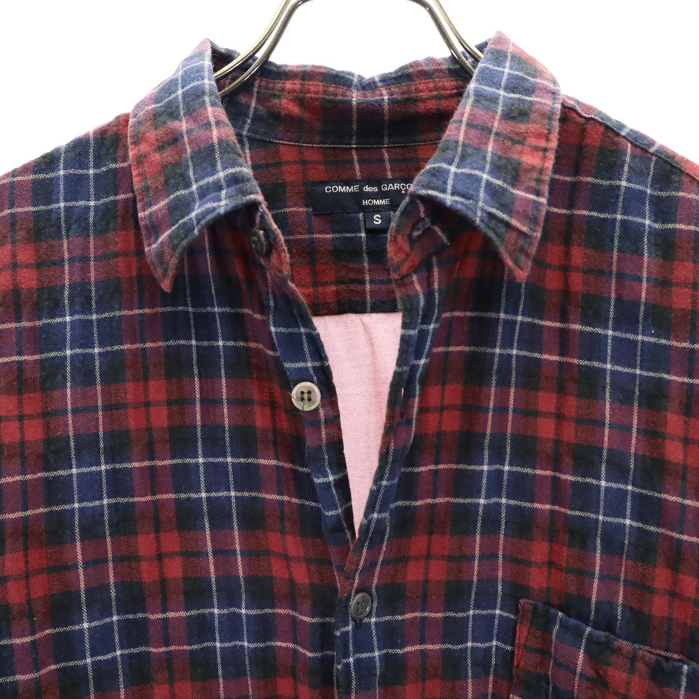COMME des GARCONS HOMME コムデギャルソンオム 2009年 00s 日本製 チェック柄 長袖 ワッシャー加工 ソフトオックスフォード切替 ネルシャツ S ネイビー 他 メンズ