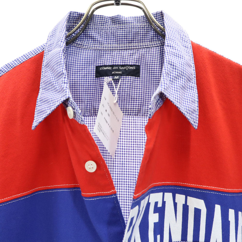未使用 COMME des GARCONS HOMME コムデギャルソンオム 2019年 日本製 チェック柄 長袖 切替 シャツ M ブルー 他 メンズ