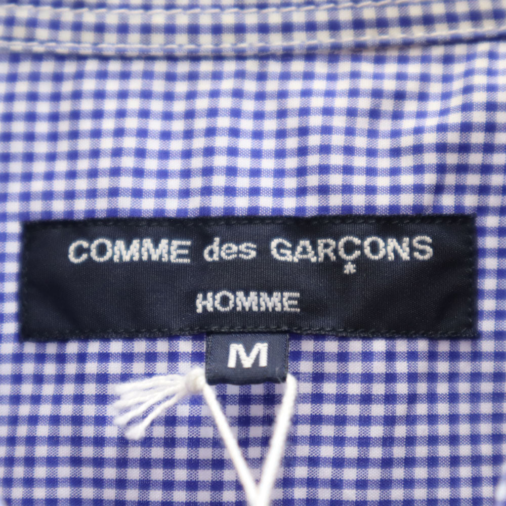 未使用 COMME des GARCONS HOMME コムデギャルソンオム 2019年 日本製 チェック柄 長袖 切替 シャツ M ブルー 他 メンズ