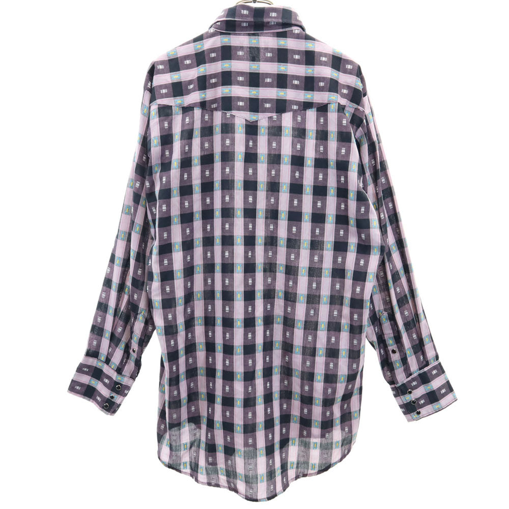 PERMANENT PRESS パーマネントプレス 70s 80s USA製 ヴィンテージ チェック柄 長袖 ウエスタンシャツ 16/33 パープルピンク 他 メンズ